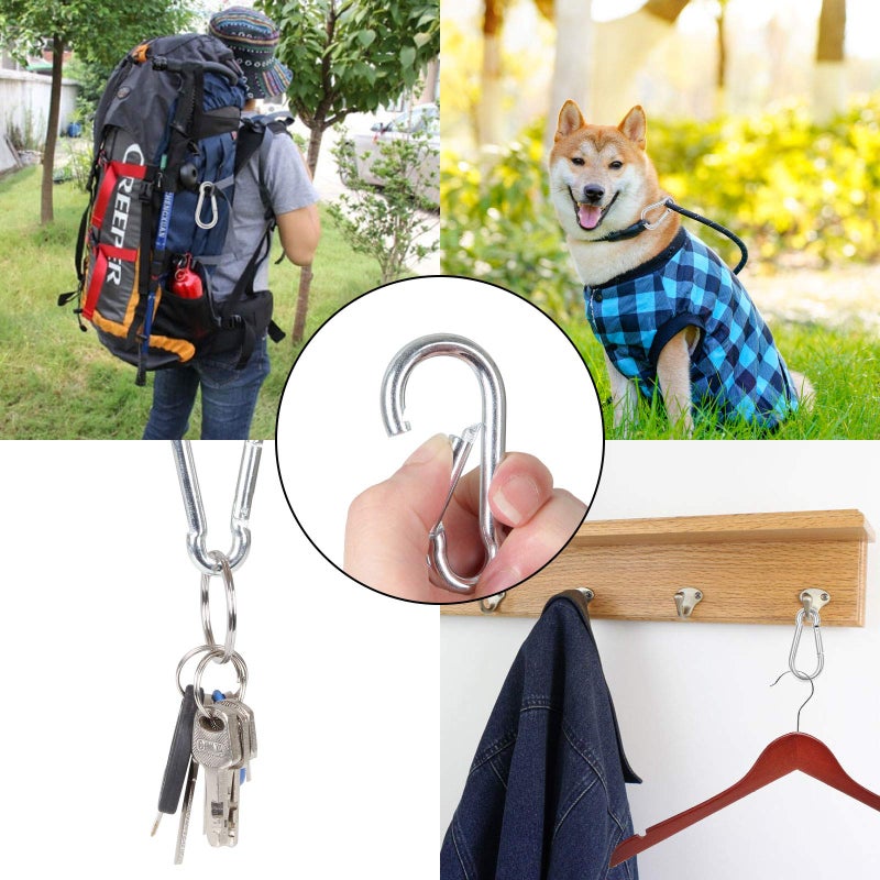 LISHINE 60Pcs Stainless Steel Carabiner Clip Spring-Snap Hook 1/4 in, M6 x 2 3/8 Inch Small Heavy Duty Carabiner Clips for Hammock, Punching Bag, Swing, Gym - Image 5